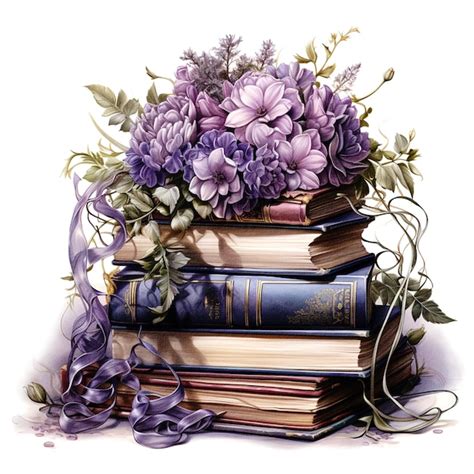 Premium AI Image Stack Of Books With Flowers