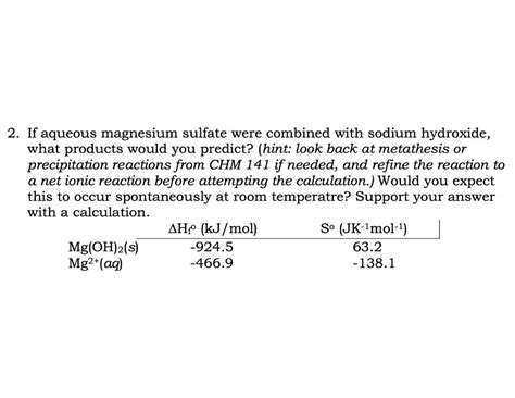 Solved 2 If Aqueous Magnesium Sulfate Were Combined With