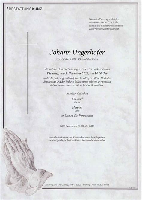 Johann Ungerhofer Bestattung Kunz Pitten Und Aspang N