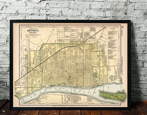 Map of Detroit Old City Map Print Vintage Map of Detroit Print on Paper ...