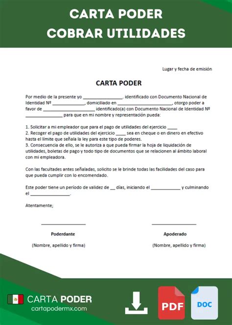 ᐅ Carta Poder para Cobrar Utilidades Ejemplos y Formatos