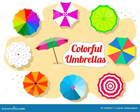 Set Of Colorful Umbrellas On The Beach Stock Vector Illustration Of