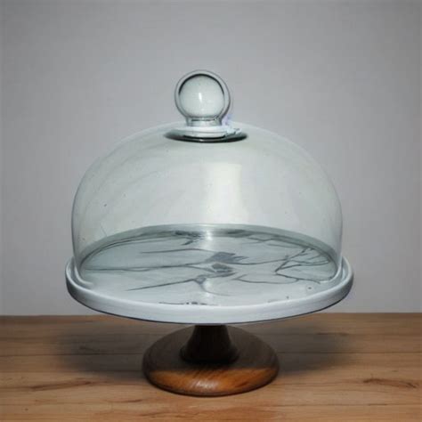 Cake Stand Glass Dome Marble Base 26cm 34556