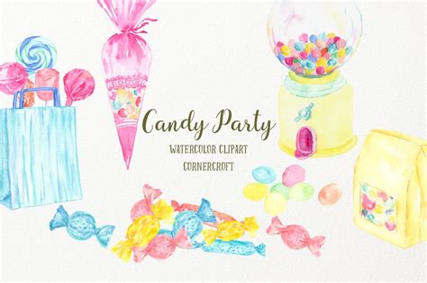 Watercolor Candy Party Candies Sweets Lollipops In Pastel Etsy