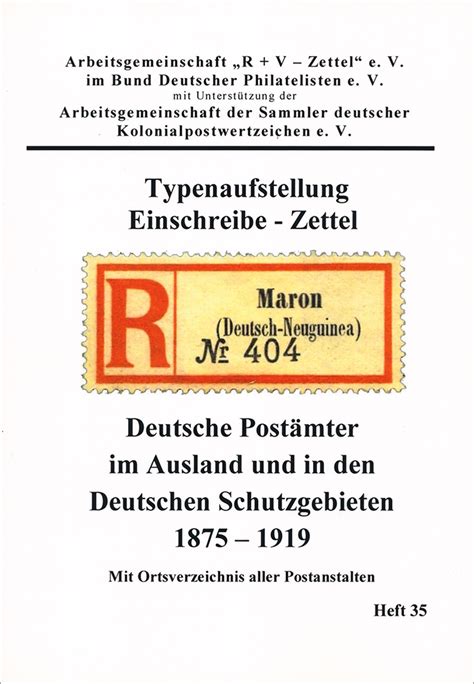 Typenaufstellung Einschreibe Zettel Deutsche Postämter im Ausland und