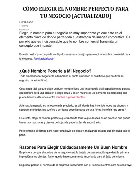 Cómo Elegir El Nombre Perfecto Para Tu Negocio Pdf Creatividad