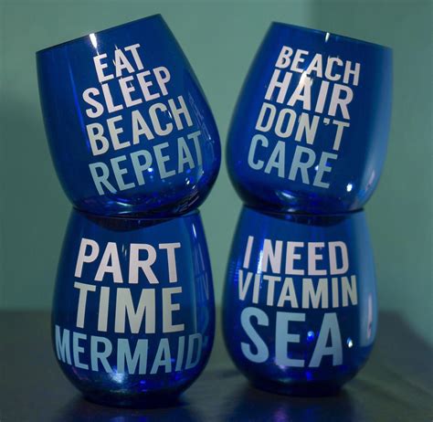 Beach Sayings Stemless Acrylic Wine Glass Set Winetumbler Wine Glass