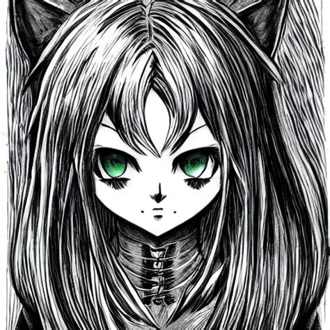 A Catgirl Drawn In The Style Of Kentaro Miura Dark Stable Diffusion