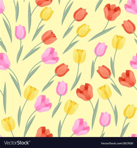 Spring Flowers Tulips Natural Seamless Pattern Vector Image