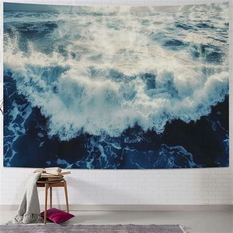 Bciig Tapestry Wall Hanging Blue Ocean Wave Tapestry Nature Sea