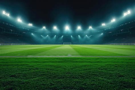 Premium Photo Soccer Stadium At Night With Lights And Grass Field