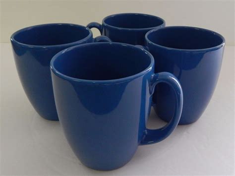 4 Corelle Blue Stoneware Coffee Mugs Tea Cups 12 oz 4" Free Shipping ...