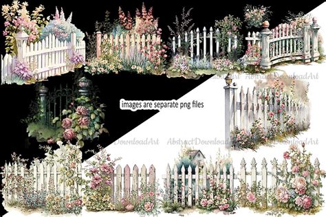 Shabby Chic Garden Fences Ii Clipart Beautiful Flower Wood Etsy