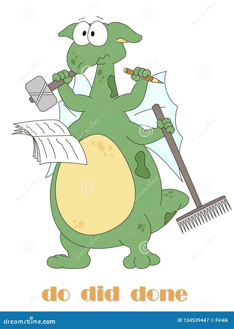 Irregular English Verbs With Funny Dragon Cartoon Vector ...