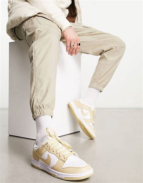 Nike Dunk Low Retro Sneakers In Gold And White Asos