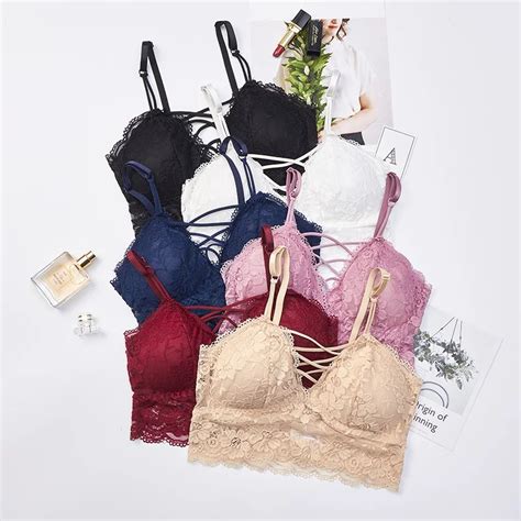 Buy Lace Bralette Padded Sexy Bra Women Seamless Wireless Plunge Bra Push Up