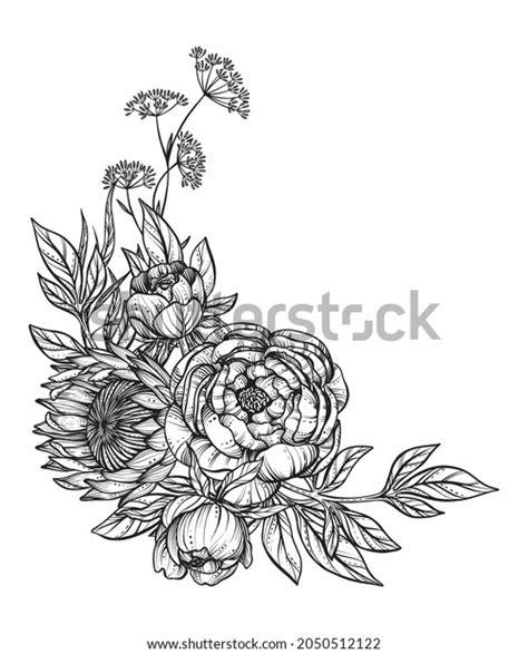 Beautiful Vector Composition Black White Flowers Stock Vector Royalty