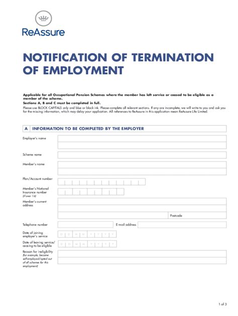 Fillable Online NOTIFICATION OF TERMINATION OF EMPLOYMENT Fax Email