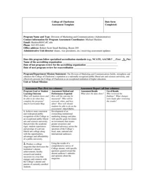 Fillable Online Oiep Cofc College Of Charleston Assessment Template