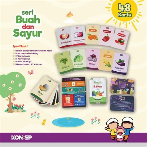 Jual Flash Card Buah Dan Sayur Kartu Belajar Anak Bergambar Konsep