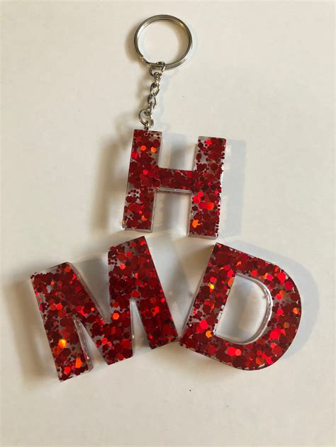 Glitter Resin Alphabet Letter Keychain Any Color Glitter Etsy