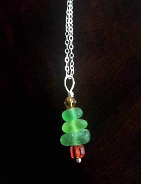 Sea Glass Christmas Tree Necklace Holiday Pendant T For Her Stacked Beach Boho Ocean