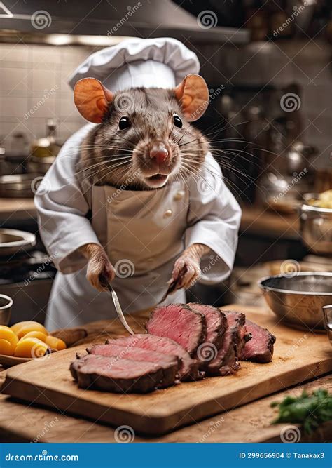 mouse chef cooks  steak menu stock illustration illustration