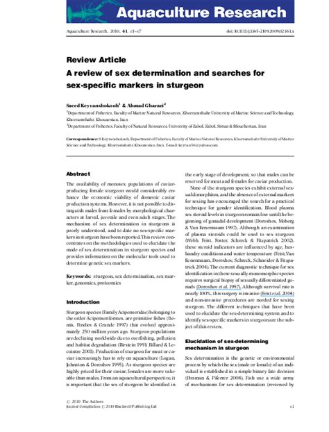 Pdf Sex Determination And Genetic Markers In Sturgeon