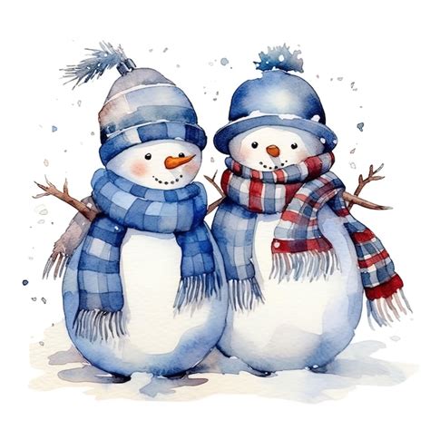 Premium PSD Watercolor Snowman Couple Isolated On White Background