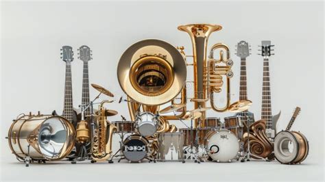 A Variety Of Musical Instruments Are Arranged Together Including