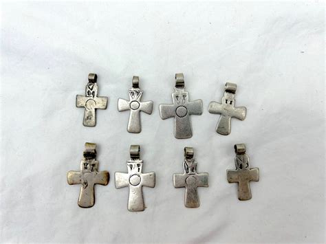 Antique Silver Ethiopian Coptic Cross Pendants Gem