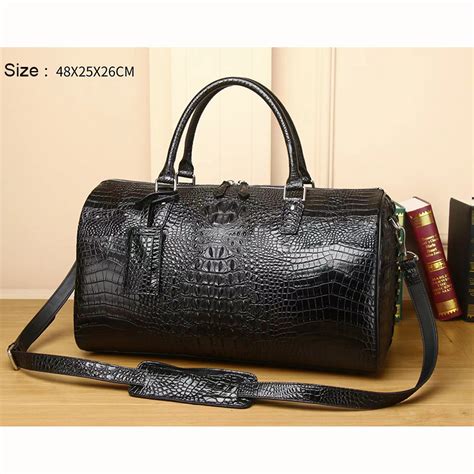 Crocodile Pattern Real Leather Tote Duffel Bag Lh