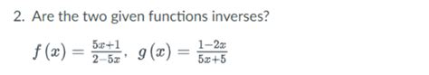 Solved 2 Are The Two Given Functions Inverses