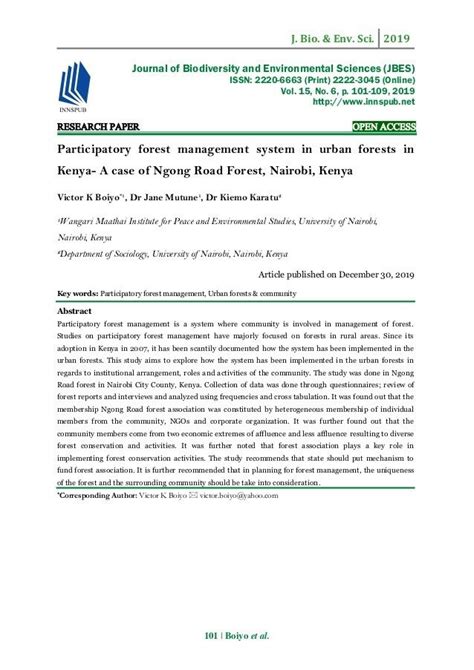 Participatory Forest Management System In Urban Forests In Kenya A