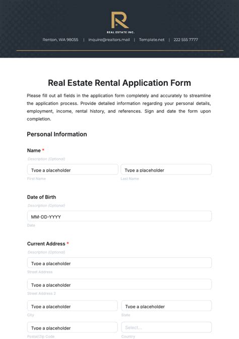 Free Real Estate Rental Application Form Template to Edit Online 