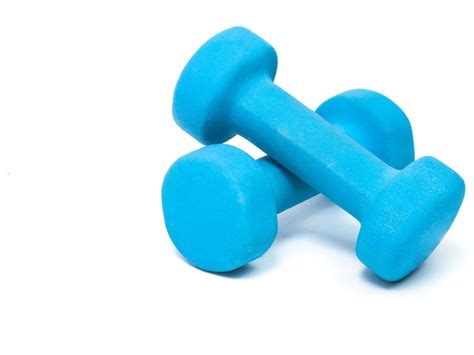 Premium Photo Blue Fitness Dumbbells On A White Background The