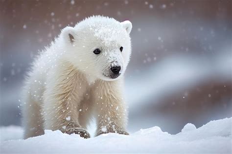 Premium Photo White Bear Cub In The Snow Generative Ai Generative Ai