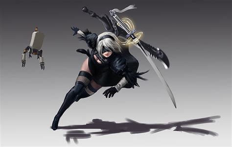 Hd Wallpaper Nier Automatic 2b Wallpaper Girl Sword Robot Katana