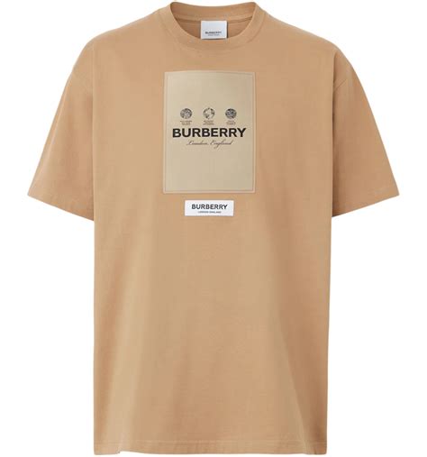 Burberry Label Applique Cotton Oversized T Shirt Camel Gb