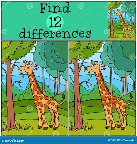 Children Games Find Differences Little Cute Giraffe Stock Vector