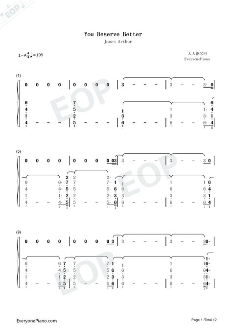 You Deserve Better James Arthur Numbered Musical Notation Preview