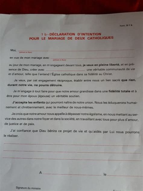 Lettre D intention Eglise Exemple Déclaration d intention pour le