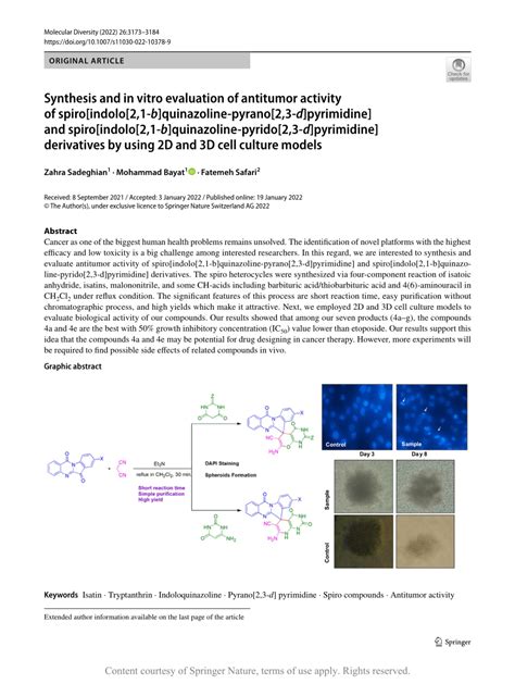 Synthesis And In Vitro Evaluation Of Antitumor Activity Of Spiro Indolo