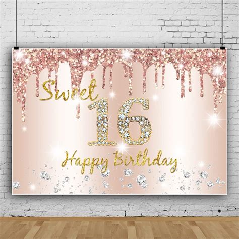 9x6ft Vinyl Rose Gold Sweet 16 Birthday Party Backdrop Pink Glitter Bokeh Spots