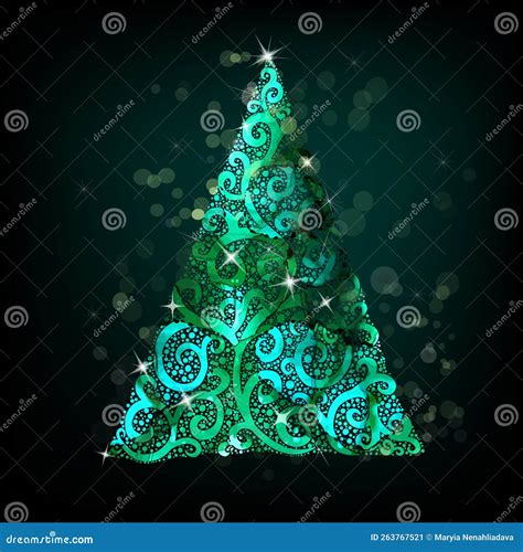 Watercolor Abstract Christmas Tree Made Of Patterns Vector