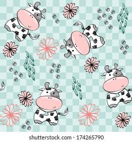 Babies Hand Draw Seamless Pattern Cows Stock Vector Royalty Free