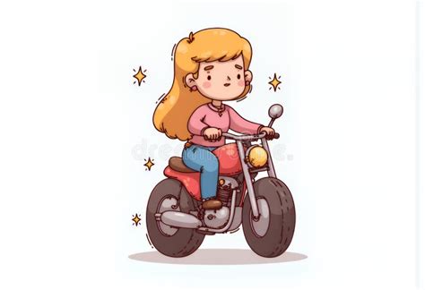 Cheerful Blonde Chibi Girl Riding A Red Motorcycle A Pixelated Korean Style Cartoon