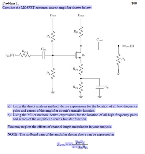 Solved Consider The Mosfet Common Source Amplifier Shown