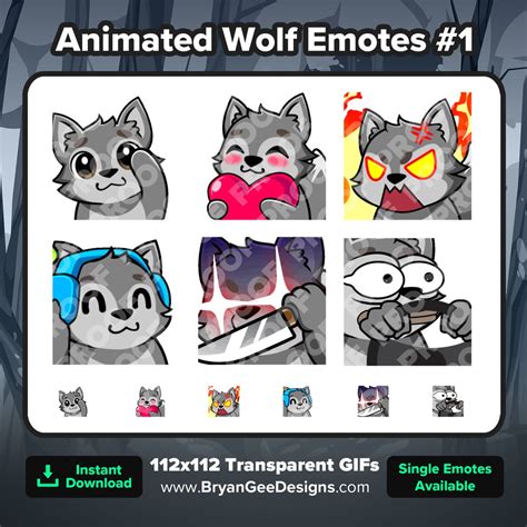 Animated Wolf Twitch Emotes Wave Love Heart Rage Angry Jam Music Knife