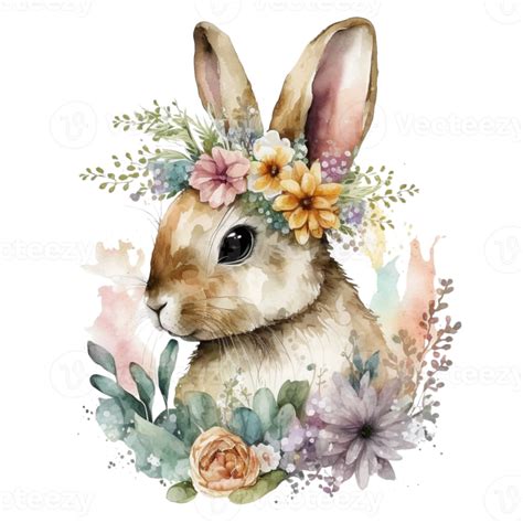 Watercolor Spring Bunny Sublimation Design Illustration Png